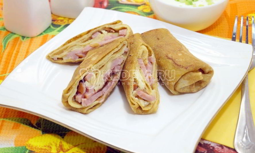 Рецепт блинов с ветчиной и сыром