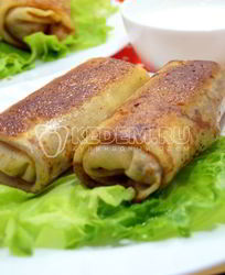 Фаршированные блины с колбасой и грибами