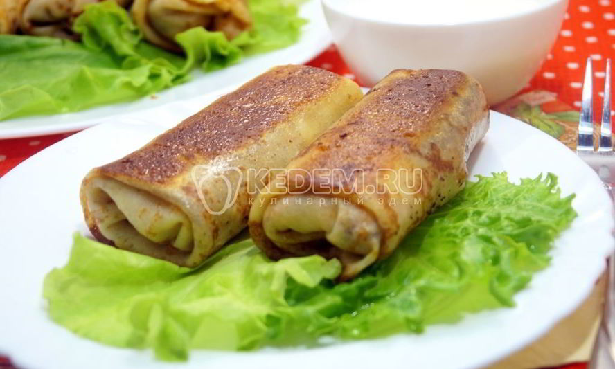 Рецепт фаршированных блинов с колбасой и грибами