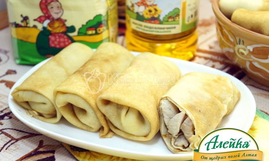 Рецепт фаршированных блинов с курицей и грибами
