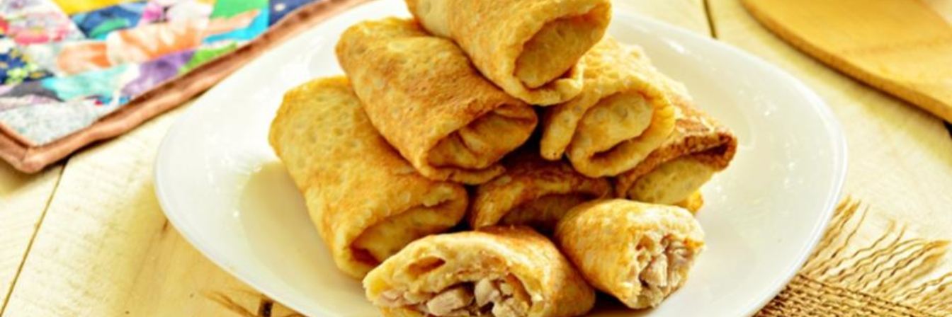 Сытные блинчики на майонезе с куриной начинкой