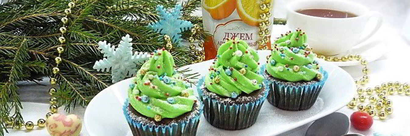 Черемуховые капкейки с апельсиновым джемом и ванильным кремом