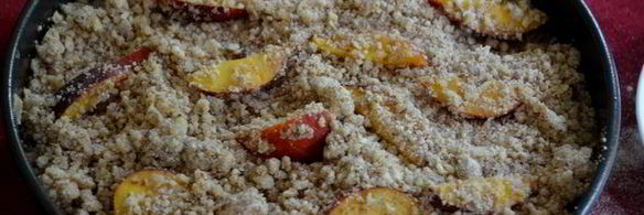 кекс с персиками и голубикой