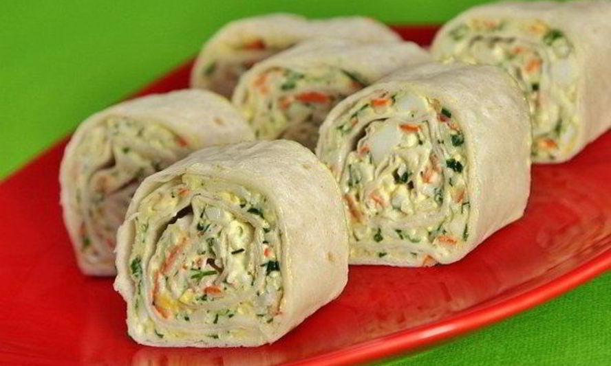 Рецепт рулетов краб-кебаб из тонкого лаваша