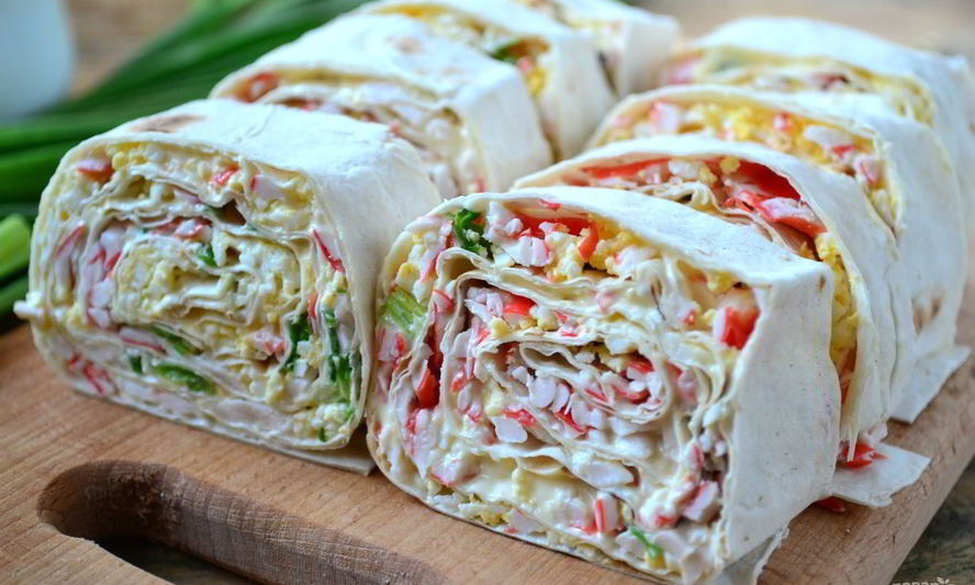 Рецепт закуски из лаваша с крабовыми палочками