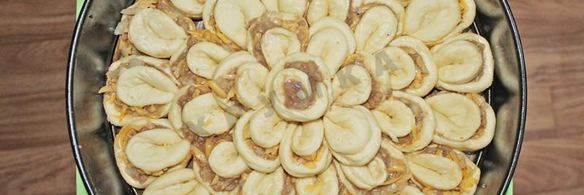 пирог хризантема с фаршем и сыром