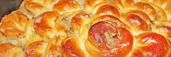 пирог хризантема с фаршем и сыром