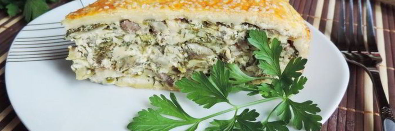 Закрытый творожно-сырный пирог с баклажанами и зеленью