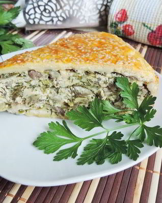 Закрытый творожно-сырный пирог с баклажанами и зеленью