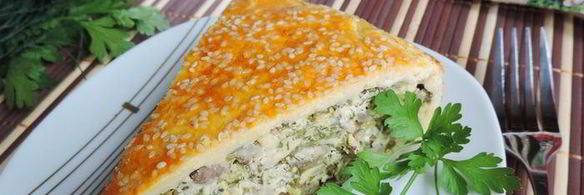 закрытый творожно-сырный пирог с баклажанами и зеленью