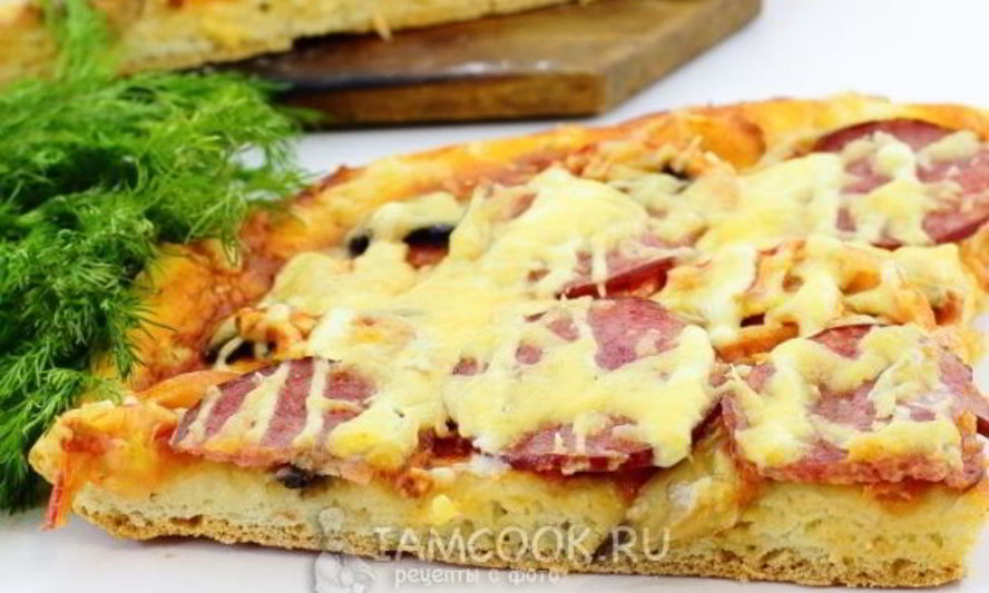 Рецепт пиццы на дрожжевом тесте с колбасой