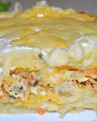 Картофельная запеканка с рыбными консервами