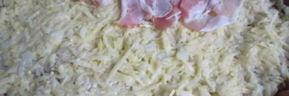 картофельно-мясная запеканка с беконом и сыром