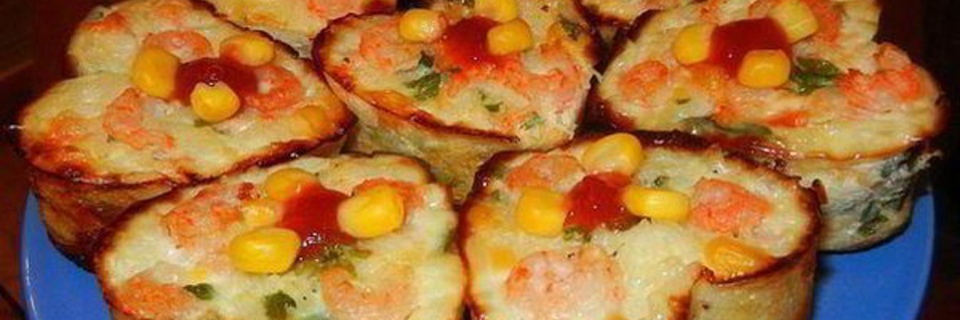 Порционная рисовая запеканка с креветками