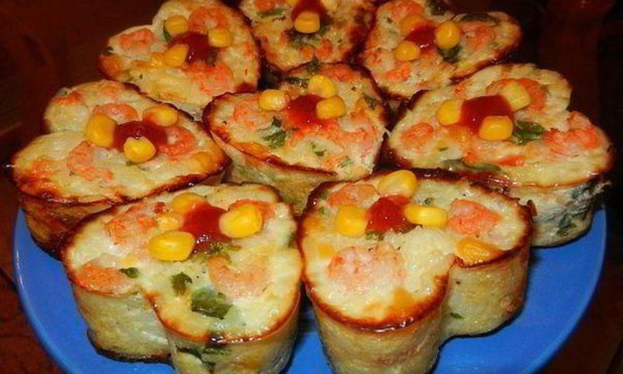 Рецепт порционной рисовой запеканки с креветками