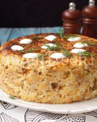 Рисовая запеканка с куриных фаршем в мультиварке