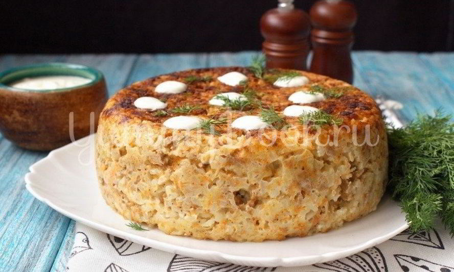 Рецепт рисовой запеканки с куриных фаршем в мультиварке