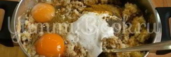 рисовая запеканка с куриных фаршем в мультиварке