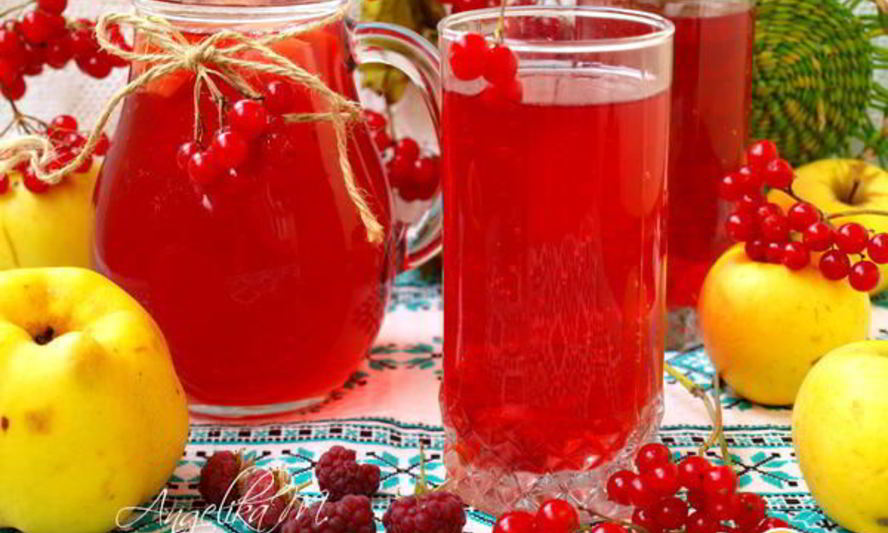 Рецепт компота с яблоками, малиной, калиной и айвой