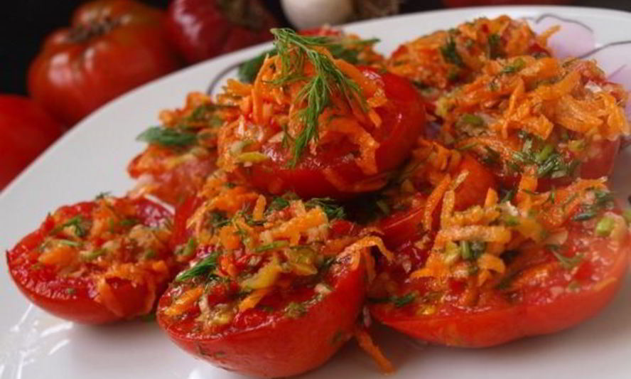 Рецепт помидоров по-корейски с морковью и чесноком