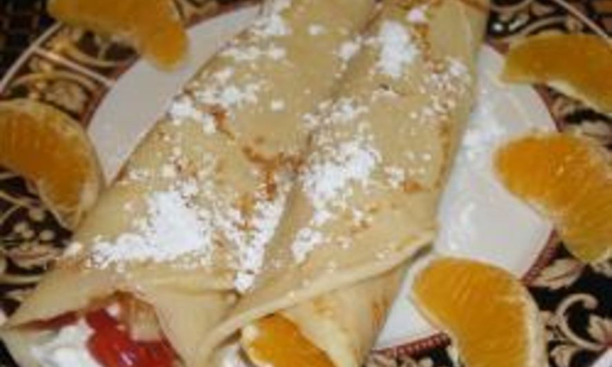 Рецепт блинчиков с творогом, вареньем и апельсинами