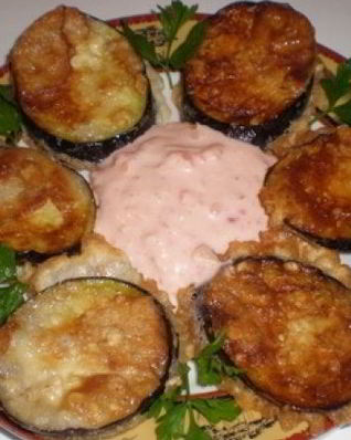 Баклажаны в кляре с помидорами