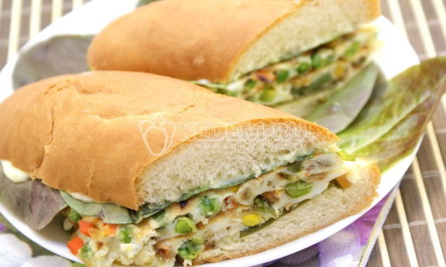 Рецепт бутерброда с овощами и омлетом