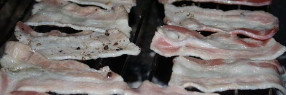 бутерброды с беконом и зеленым луком на мангале