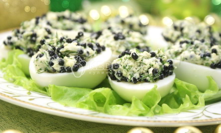 Рецепт фаршированных яиц с икорно-горчичной начинкой