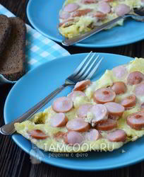 Омлет с сосисками на сковороде