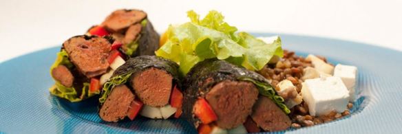 роллы из говяжьей печенки с чечевицей