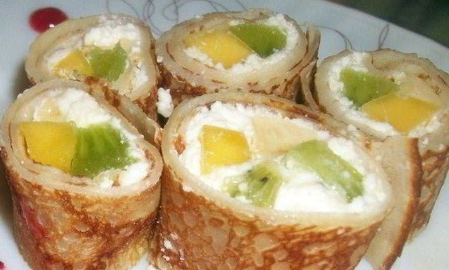 Рецепт роллов с фруктами и творогом