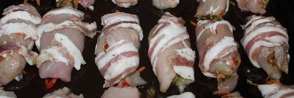 куриные рулеты с овощами и грудинкой