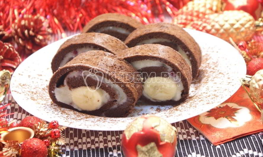 Рецепт новогоднего шоколадного рулета