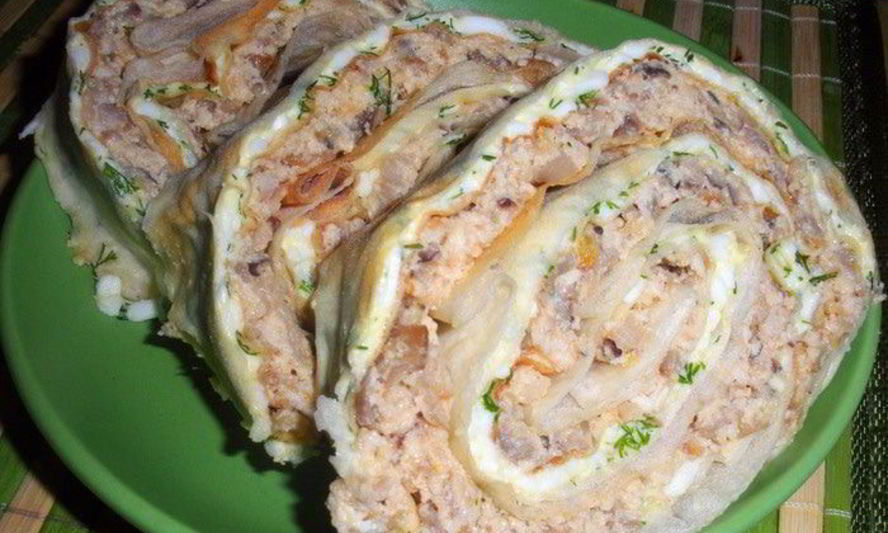 Рецепт рулета из лаваша с курочкой и грибочками