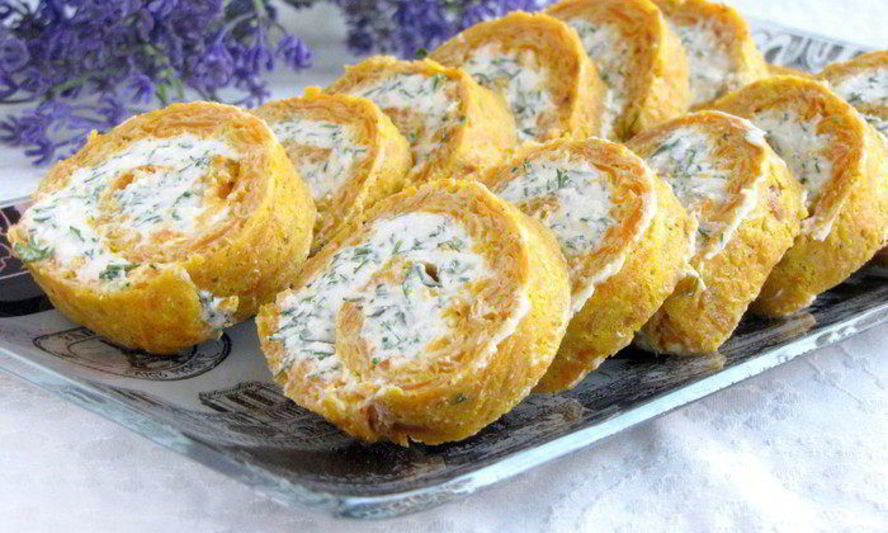 Рецепт рулета из моркови с сыром и зеленью