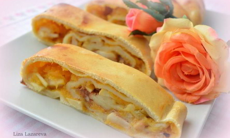 Рецепт рулета из сметанного теста с тыквенно-яблочной начинкой