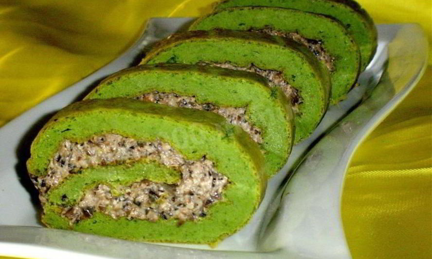 Рецепт закусочного рулета зеленого-презеленого