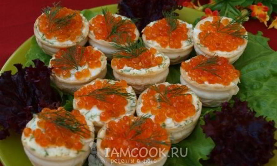 Рецепт тарталеток с красной икрой