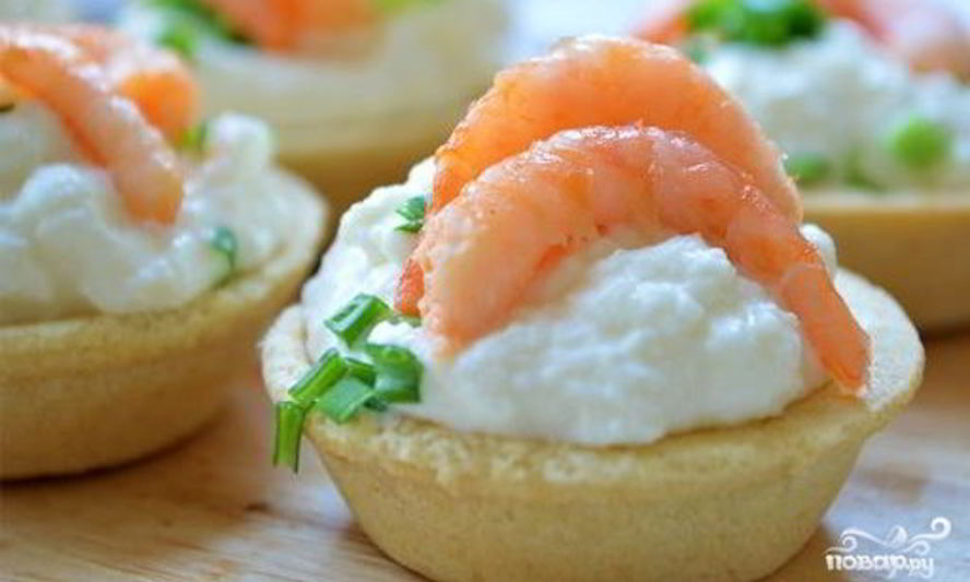 Рецепт тарталеток с креветками и сыром