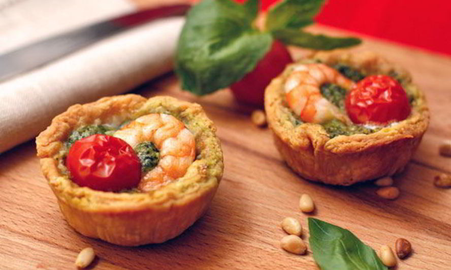 Рецепт тарталеток с песто и креветками