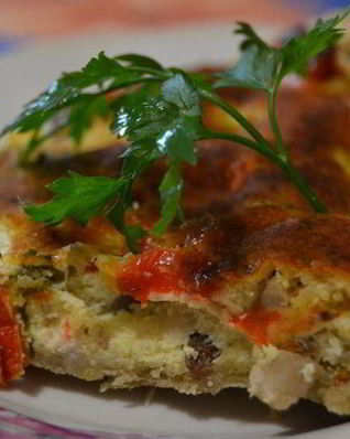 Тарт с курицей, грибами и сладким перцем